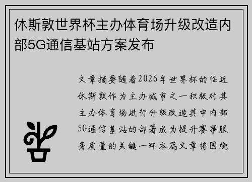 休斯敦世界杯主办体育场升级改造内部5G通信基站方案发布 休斯敦世界杯主办体育场升级改造内部5G通信基站方案发布