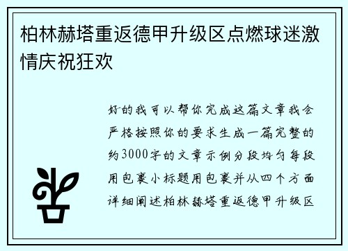 柏林赫塔重返德甲升级区点燃球迷激情庆祝狂欢 柏林赫塔重返德甲升级区点燃球迷激情庆祝狂欢